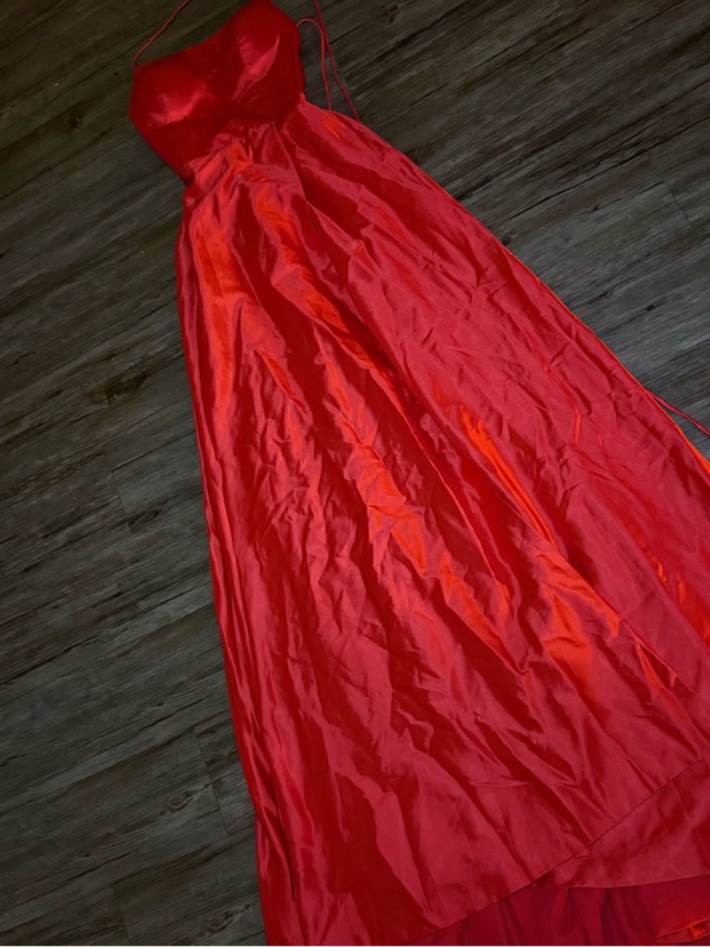Red Satin corset back Evening Gown